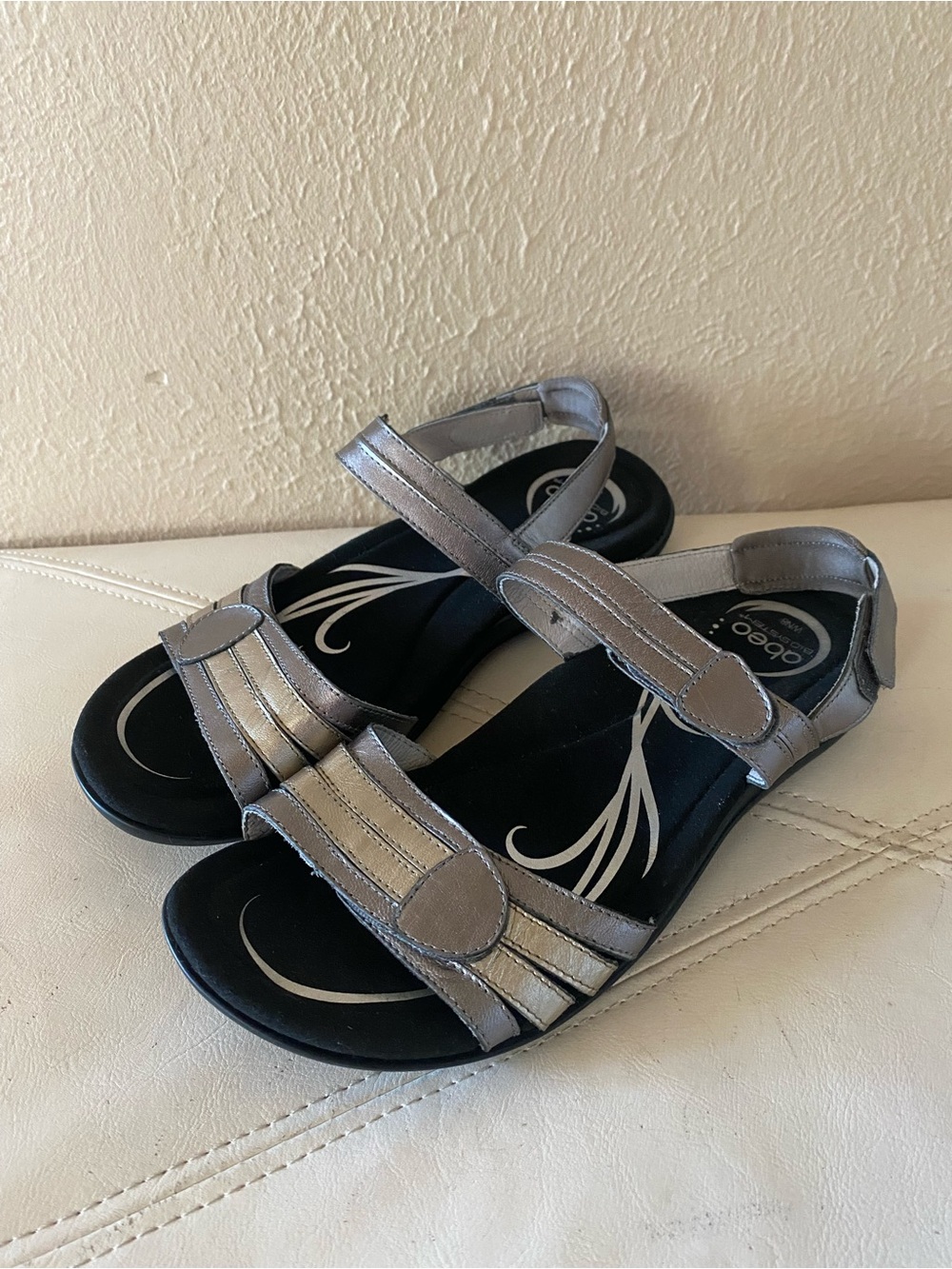 Abeo Bio System Pewter Brynn Leather Sandals- Metallic Silver Strappy Comfort 8